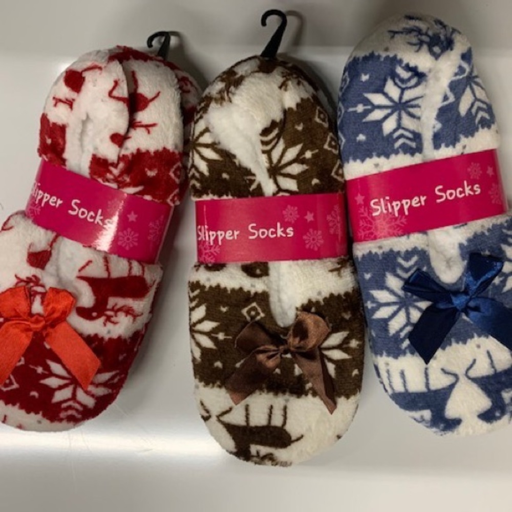 Reindeer snowflakes slippers bedroom slippers house shoes red brown or blue